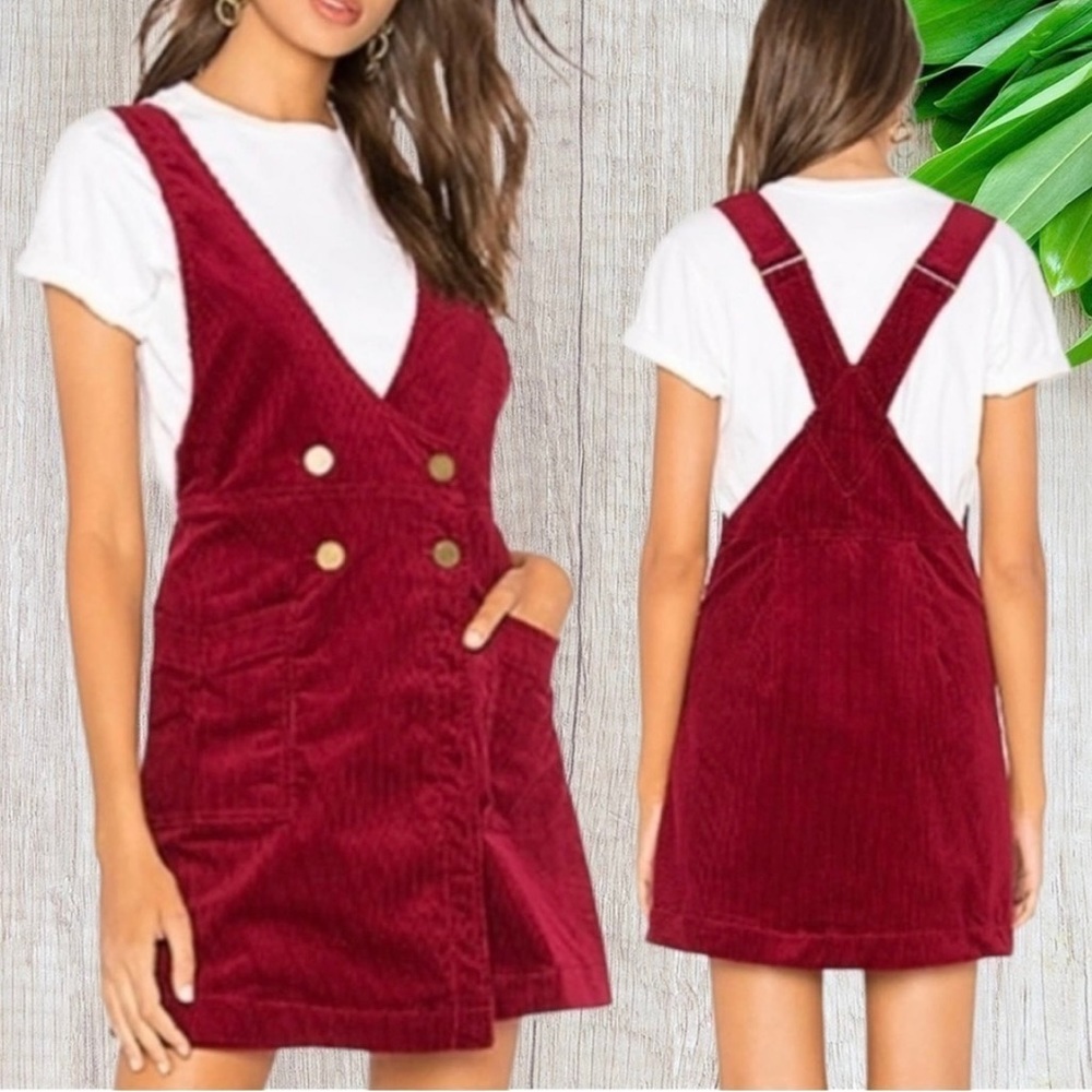 FREE People Red Canyonlands Cord Gold Button Mini Jumper Size 8